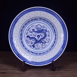 [70319] 青花瓷碟子 23cm | NF Rice Grain Blue Plate 23cm